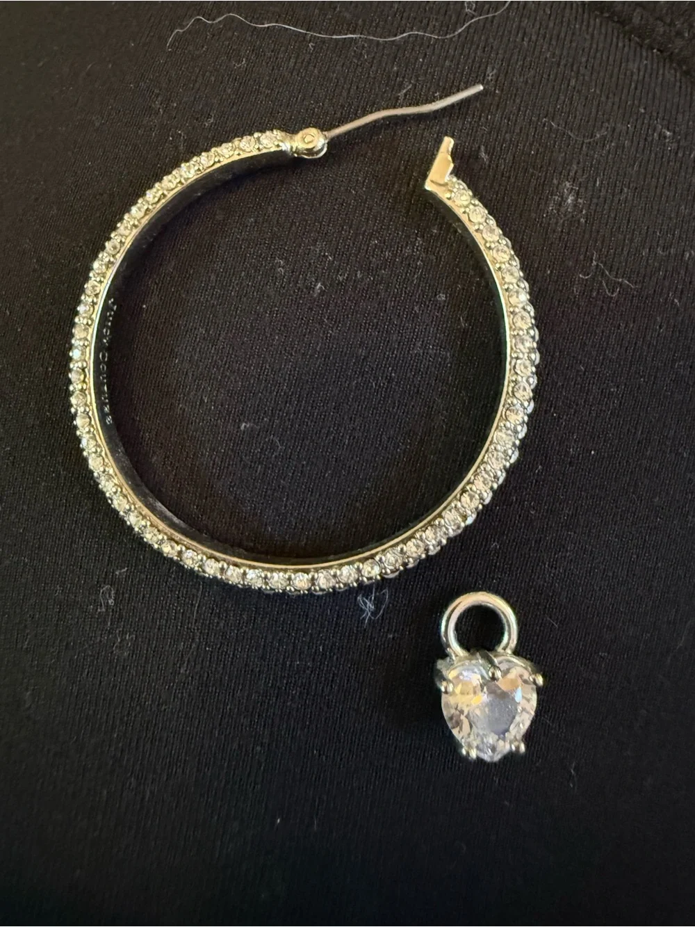 Juicy Couture Silver-Tone Pave Hoop Earrings with Clear Crystal Charms